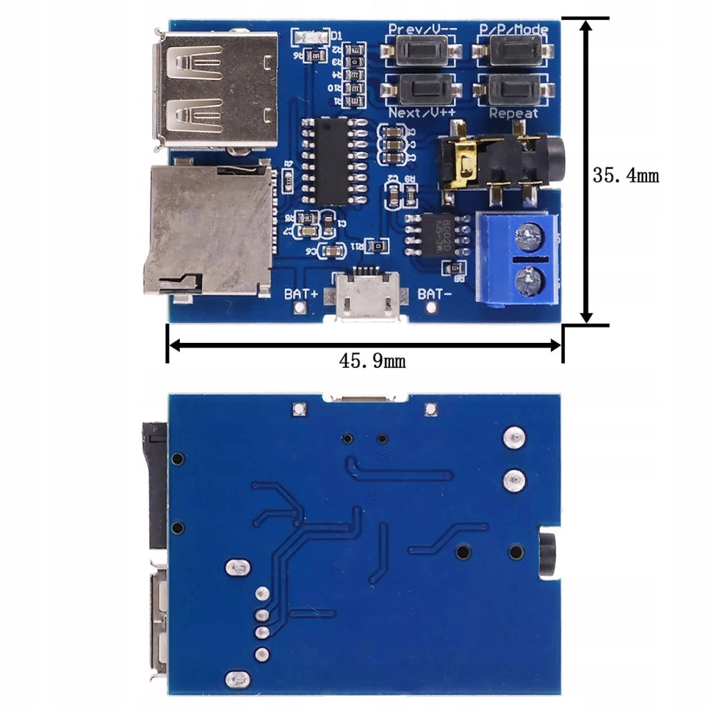 Modulo Lettore MP3 USB Micro SD – Amplificatore Integrato 2W, Compatibile con USB e Micro SD fino a 32GB