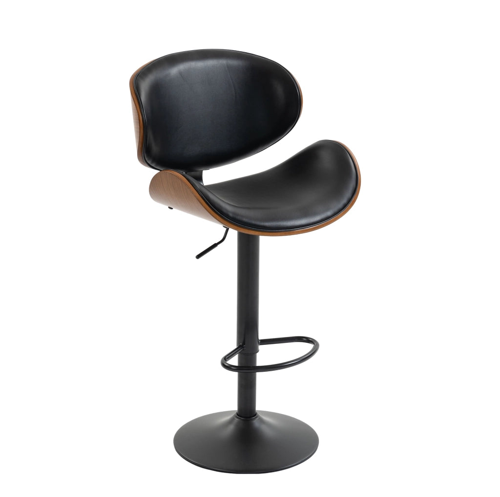 Sgabello da bar girevole 360° regolabile in altezza; in PU nero con schienale ergonomico