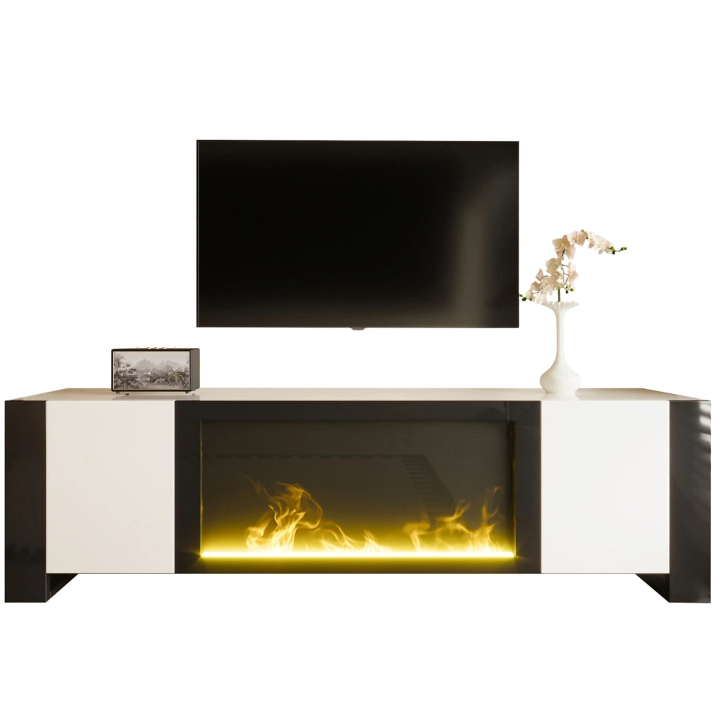 Mobile TV bianco e nero con camino elettrico decorativo 165 cm