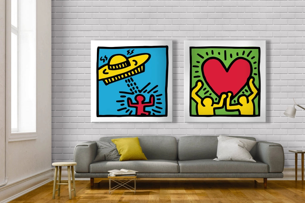 HARING - LOVE POWER - Quadro Canvas su telaio in legno Misura: 100x100 cm