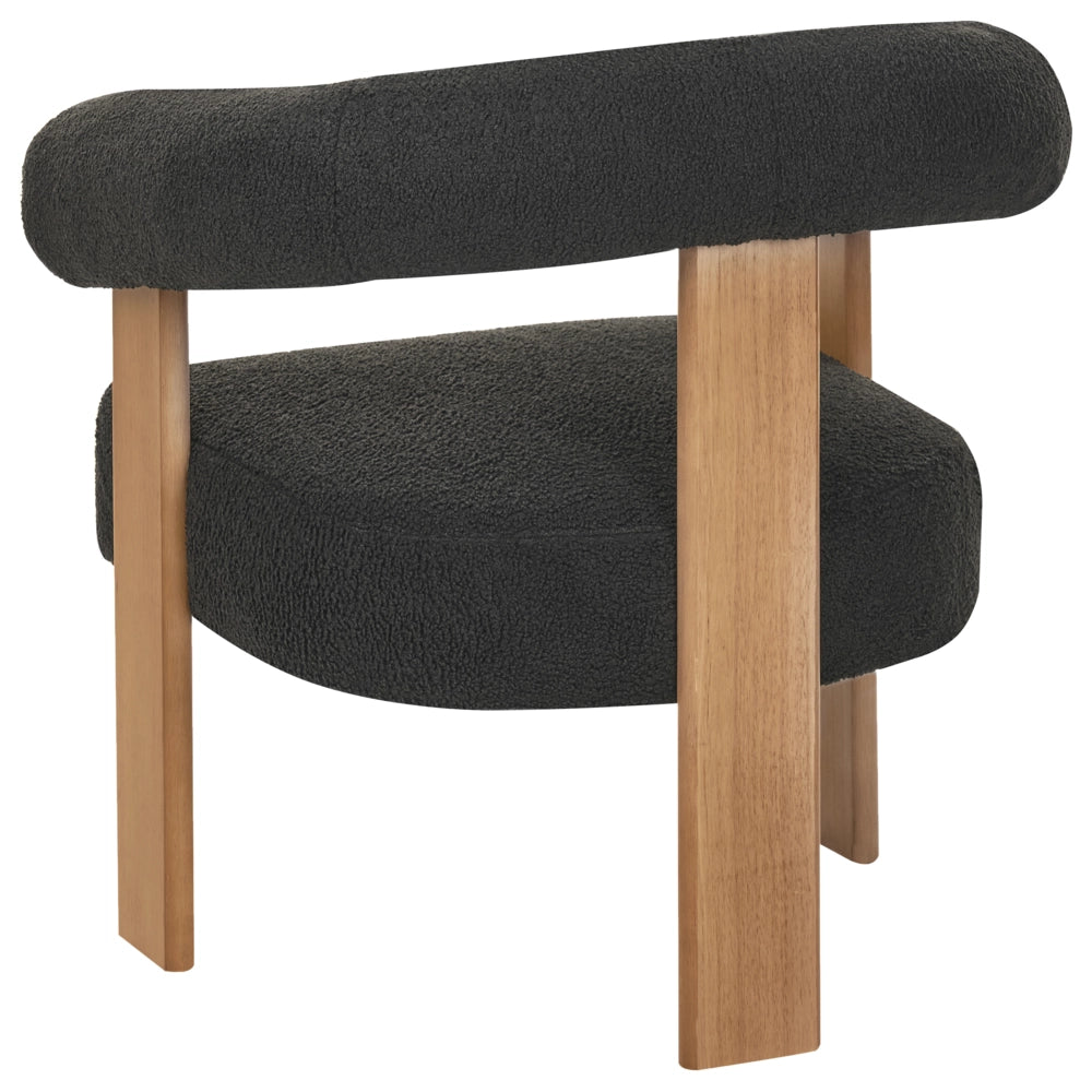 Poltrona nero e marrone scuro con rivestimento in bouclé design retrò gambe in legno per soggiorno
