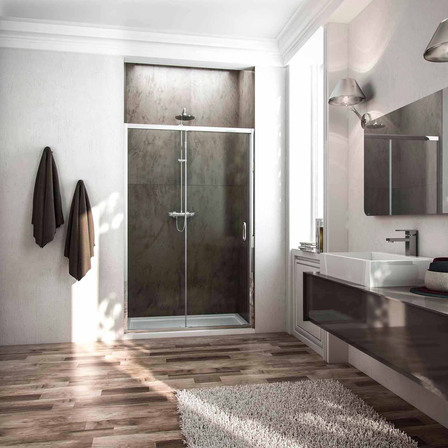 Porta Parete Doccia 150 cm 1 Anta Scorrevole in Cristallo Trasparente 6mm H185 Fosterberg Kolding