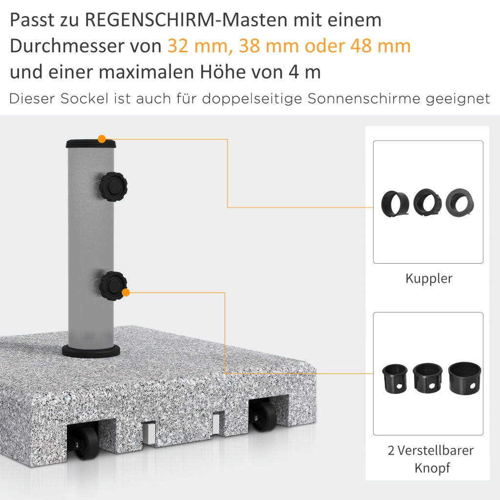 Base per ombrelloni in granito con ruote ¨C zephmum ¨C 28 kg, per pali 32/38/48mm, grigio