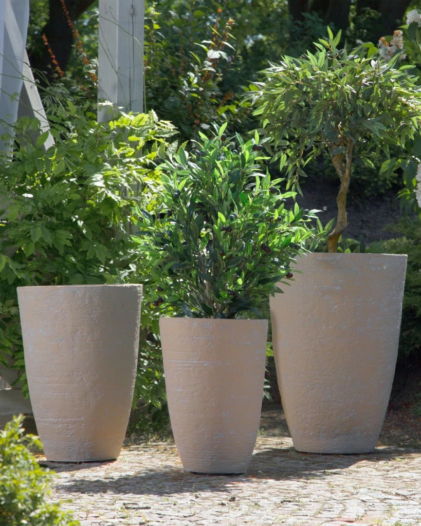 Set di 2 vasi tondi polvere di pietre per interno ed esterno beige sabbia soggiorno balcone giardino