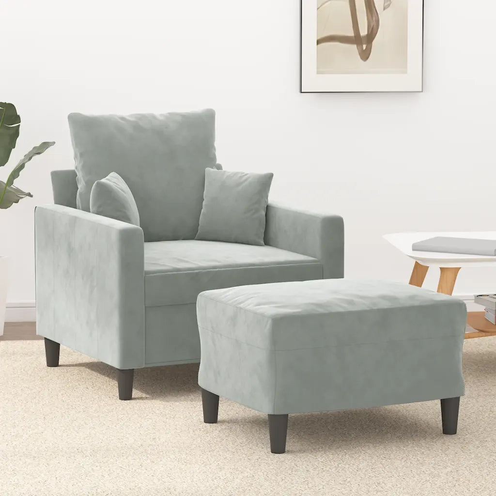 Poltrona con Poggiapiedi Grigio Chiaro 60 cm in Velluto