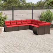 Set Divani da Giardino 10 pz con Cuscini Marrone in Polyrattan 3221913