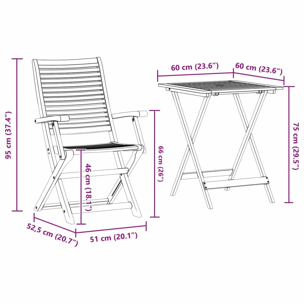 Set Bistro Pieghevole 3 pcs Marrone Legno di Acacia Massello 3375691