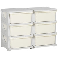 Cassettiera Portagiochi per Bambini 3-6 Anni 75x37x56.5 cm 6 Cassetti con Bordi Arrotondati in PP Bianco Crema