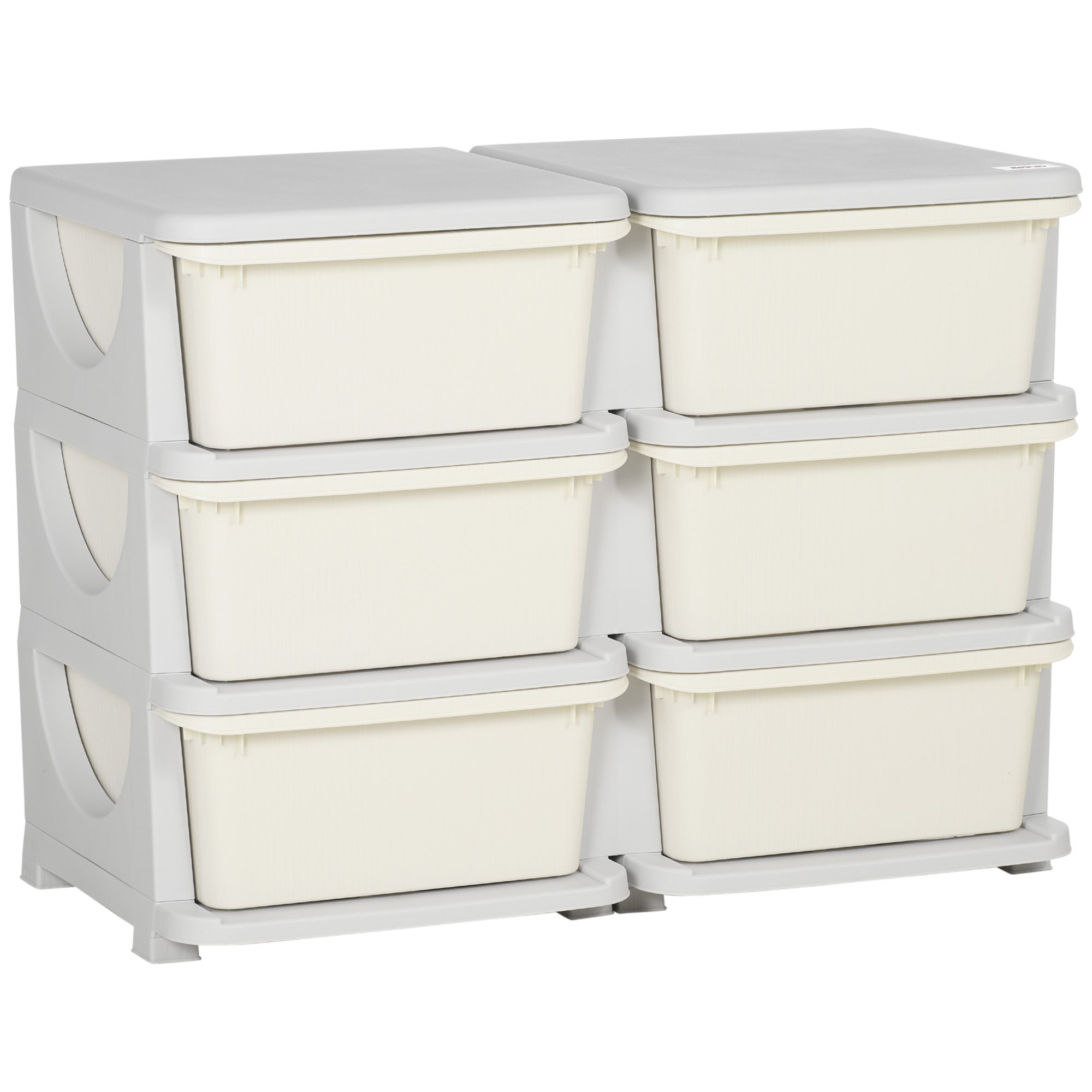 Cassettiera Portagiochi per Bambini 3-6 Anni 75x37x56.5 cm 6 Cassetti con Bordi Arrotondati in PP Bianco Crema
