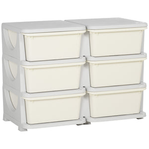 Cassettiera Portagiochi per Bambini 3-6 Anni 75x37x56.5 cm 6 Cassetti con Bordi Arrotondati in PP Bianco Crema