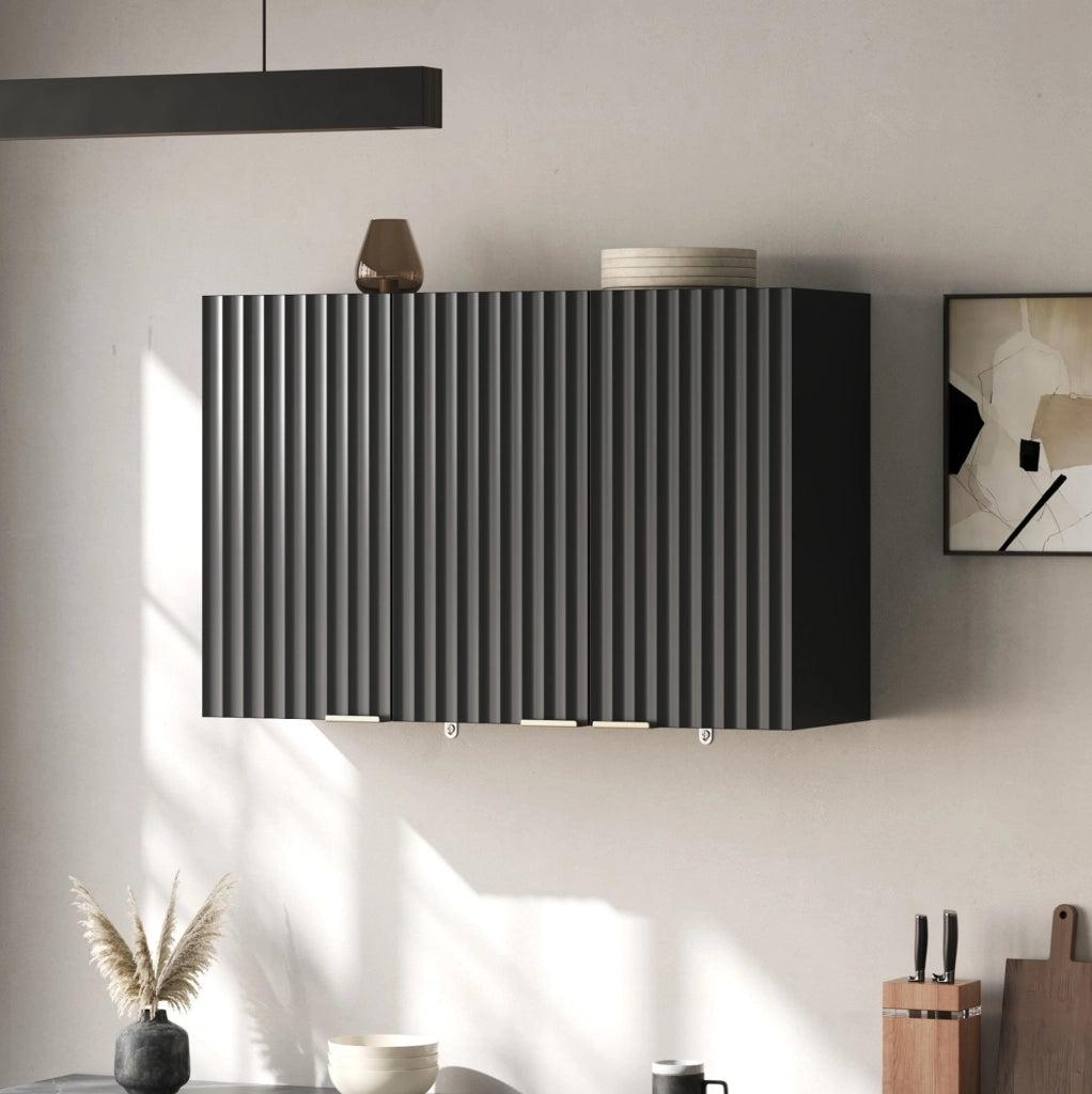 Pensile da parete nero a 3 ante in MDF, 90 × 29 × 60 cm