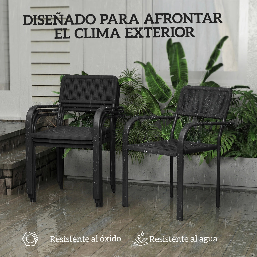 Sedia da pranzo da giardino esterno apilabile con braccioli ¨C zephmum ¨C nero 55x60x83 cm