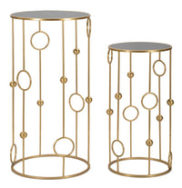 Set 2 Tavolini Cage Ø50 cm e Ø40 cm in Ferro e MDF Oro