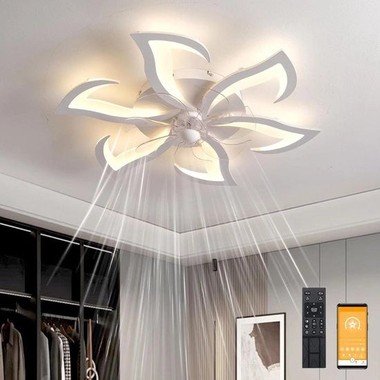Ventilatore da soffitto con illuminazione - Lampada intelligente con telecomando – Lampada da soffitto per cucina con 6 velocità di ventilazione - Lampada da soggiorno – Ventilatore da soffitto con lampada e timer
