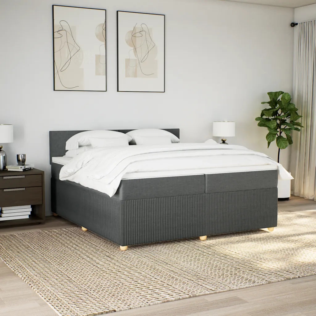 Giroletto a Molle con Materasso Grigio Scuro 200x200 cm Tessuto