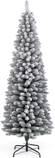 Albero di Natale Slim 120/150/180 cm, Albero di Natale Artificiale Innevato con 240/328/460 Rami e Supporto Metallico Pieghevole, per Piccoli Spazi, Decorazione per Casa e Feste (180 cm)