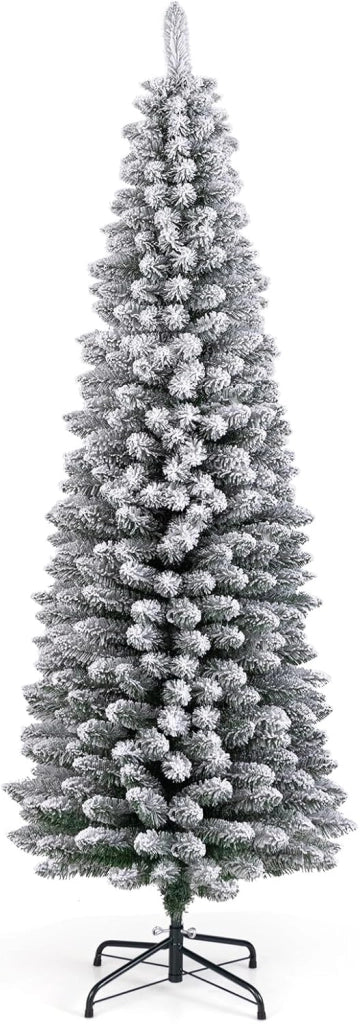 Albero di Natale Slim 120/150/180 cm, Albero di Natale Artificiale Innevato con 240/328/460 Rami e Supporto Metallico Pieghevole, per Piccoli Spazi, Decorazione per Casa e Feste (180 cm)