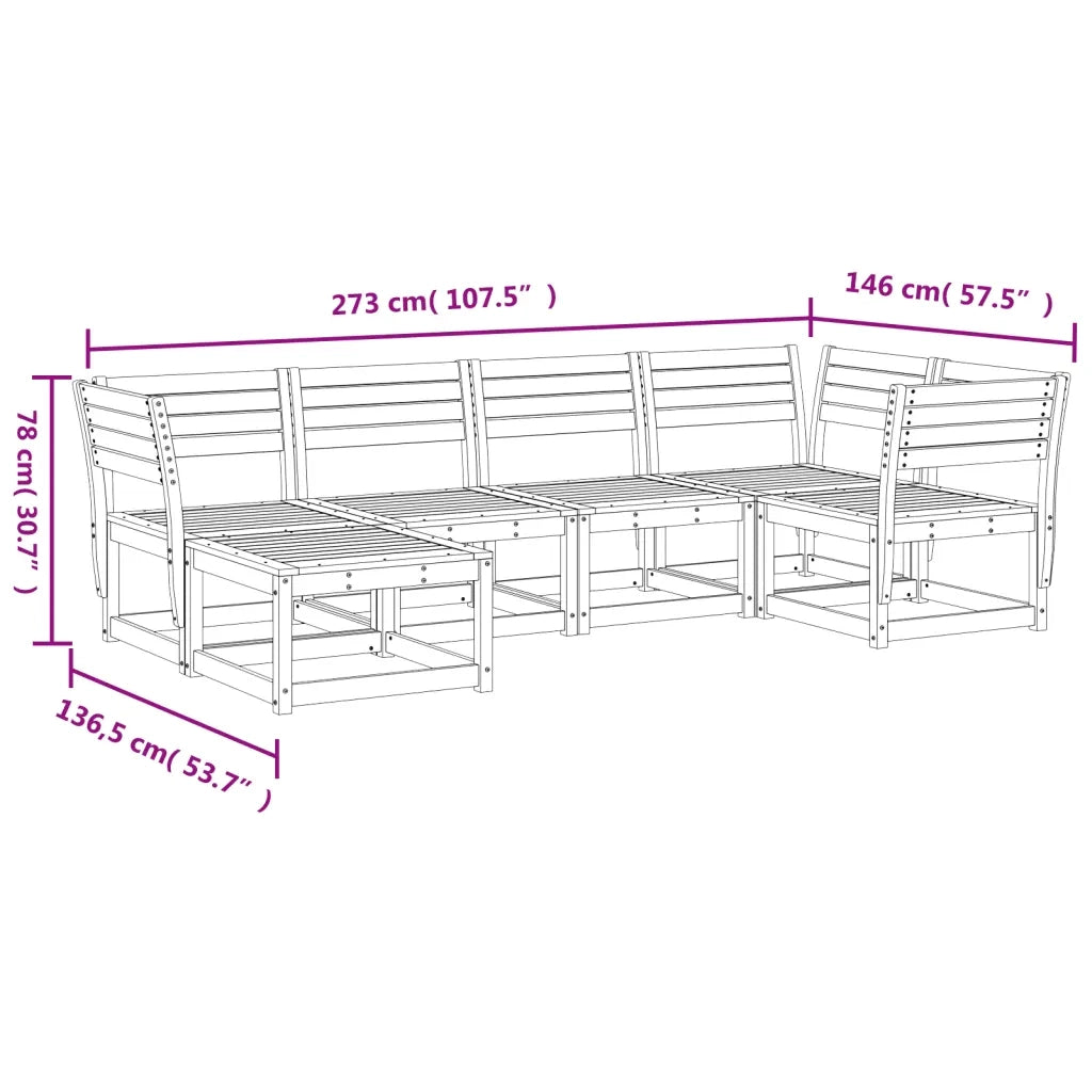 Set Divani da Giardino 6 pz in Legno Massello di Pino