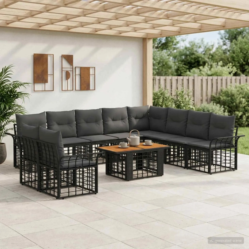 Set Divano da Giardino 11 pz Nero e Grigio scuro polyrattan 3437993