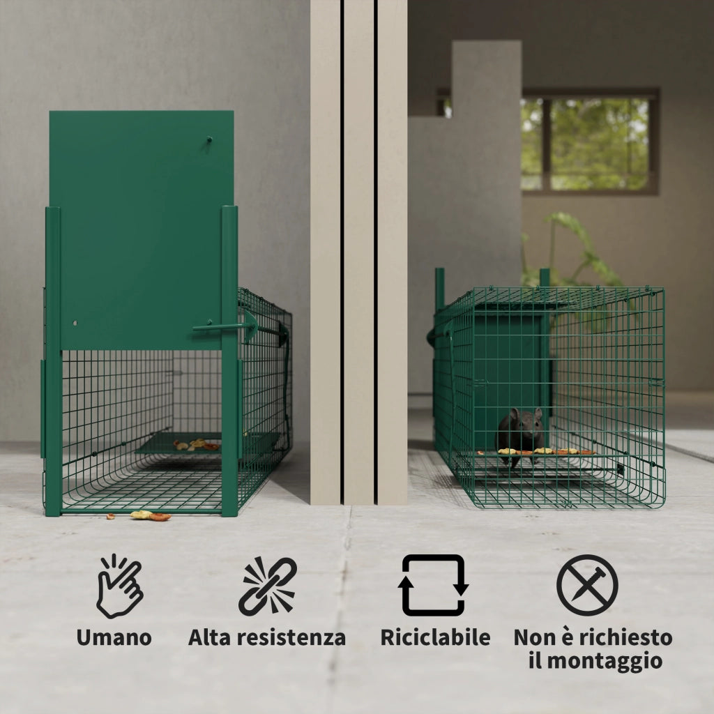 Gabbia Trappola per Piccoli Animali ¨C zephmum ¨C Verde Scuro 100x25x28 cm