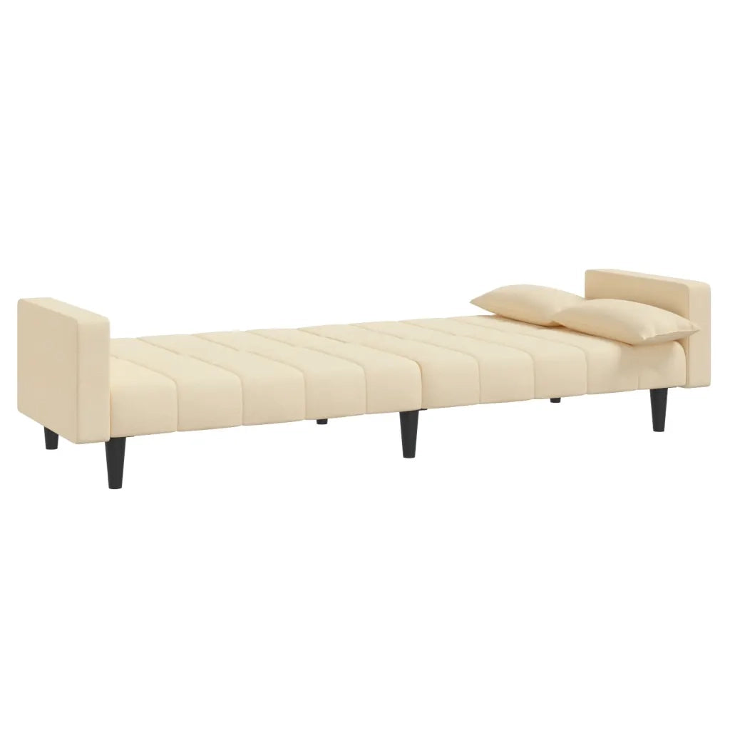 Divano Letto a 2 Posti con 2 Cuscini Crema in Tessuto 375836