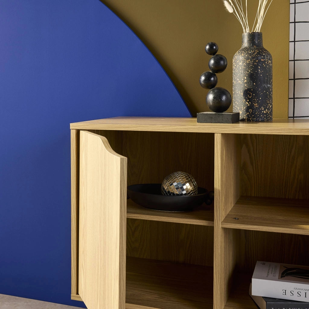 Credenza effetto noce 1 anta, 2 ripiani, 80cm, effetto frassino