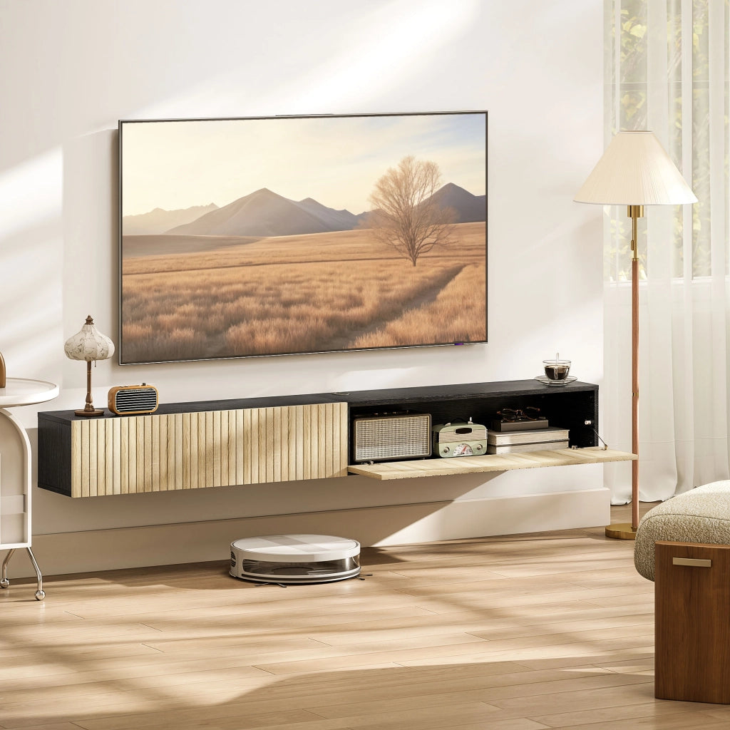 Mobile TV sospeso ¨C Xylo ¨C legno naturale e nero, 140x25x22cm, 2 ante