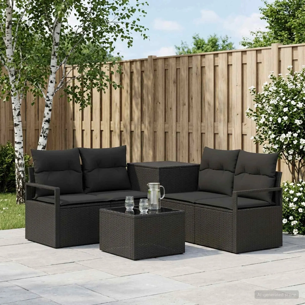 Set di divani 6 pz Nero Rattan sintetico e Acciaio 3447229