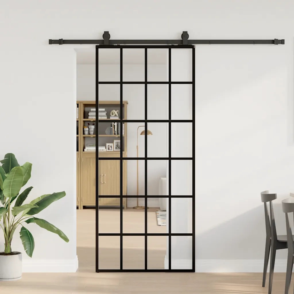 Porta Scorrevole con Ferramenta Nera 90x205 cm in Vetro ESG 3375934