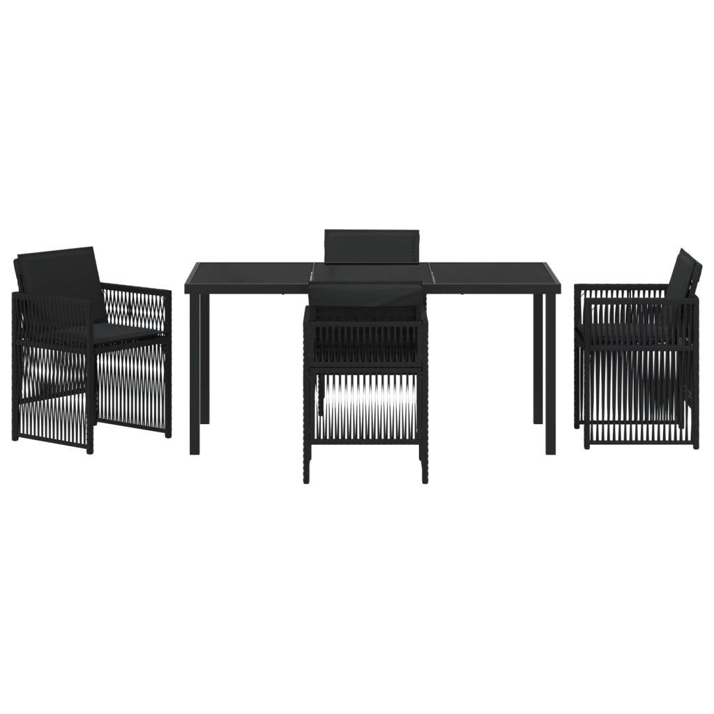 Set da Pranzo per Giardino da 5 pezzi con Cuscini Rattan Sintetico Nero