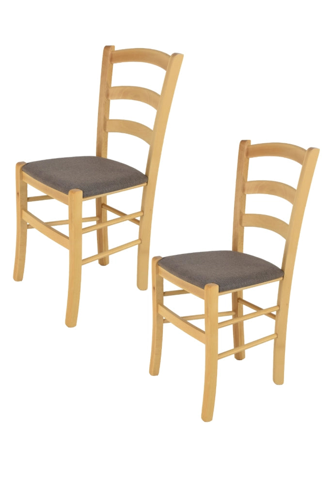 Set 2 Sedie Venice Tommychairs, struttura in faggio verniciata in color naturale e seduta rivestita in tessuto capriolo