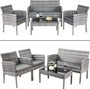 Set da Giardino - Mobili da Giardino - Giardino Esterno - 2x Sedie da Giardino + Tavolo da Salotto + Bancarella - Con Cuscino per Patio Terrazza Piscina Giardino Posteriore