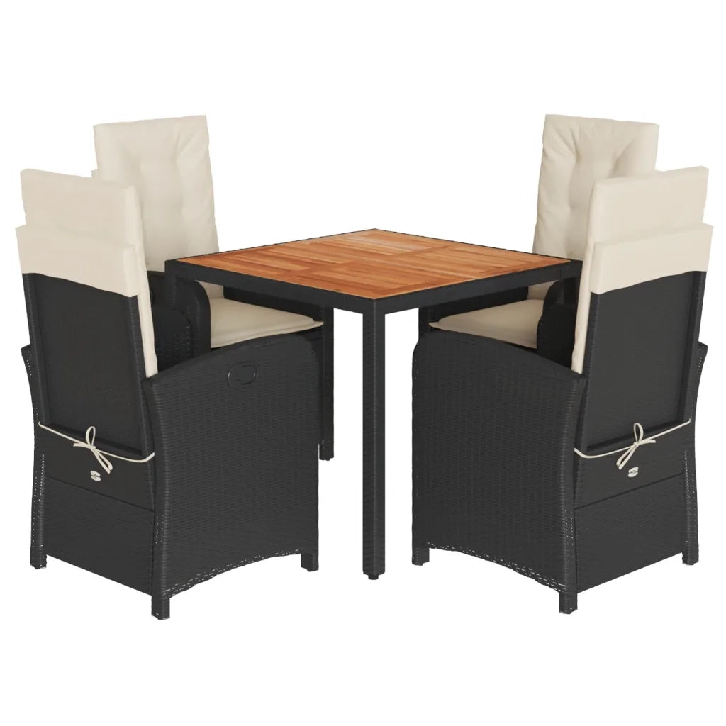 Set da Pranzo da Giardino 5 pz Nero con Cuscini in Polyrattancod mxl 91839