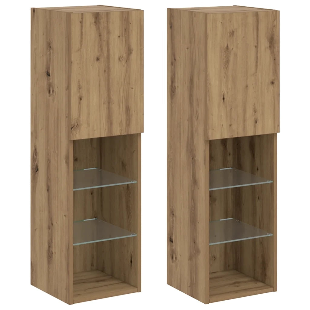 vidaXL Mobili TV con Luci LED 2 pz Rovere Artigianale 30,5x30x102 cm