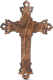 Crocifisso in legno naturale marrone artigianale per chiesa e casa - Decorazione cristiana cattolica