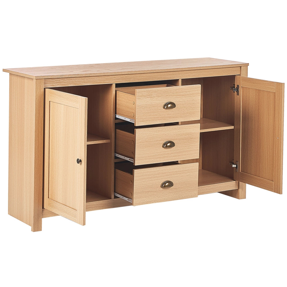 Credenza a 2 ante in truciolare di legno chiaro 2 armadi e 3 cassetti in stile tradizionale