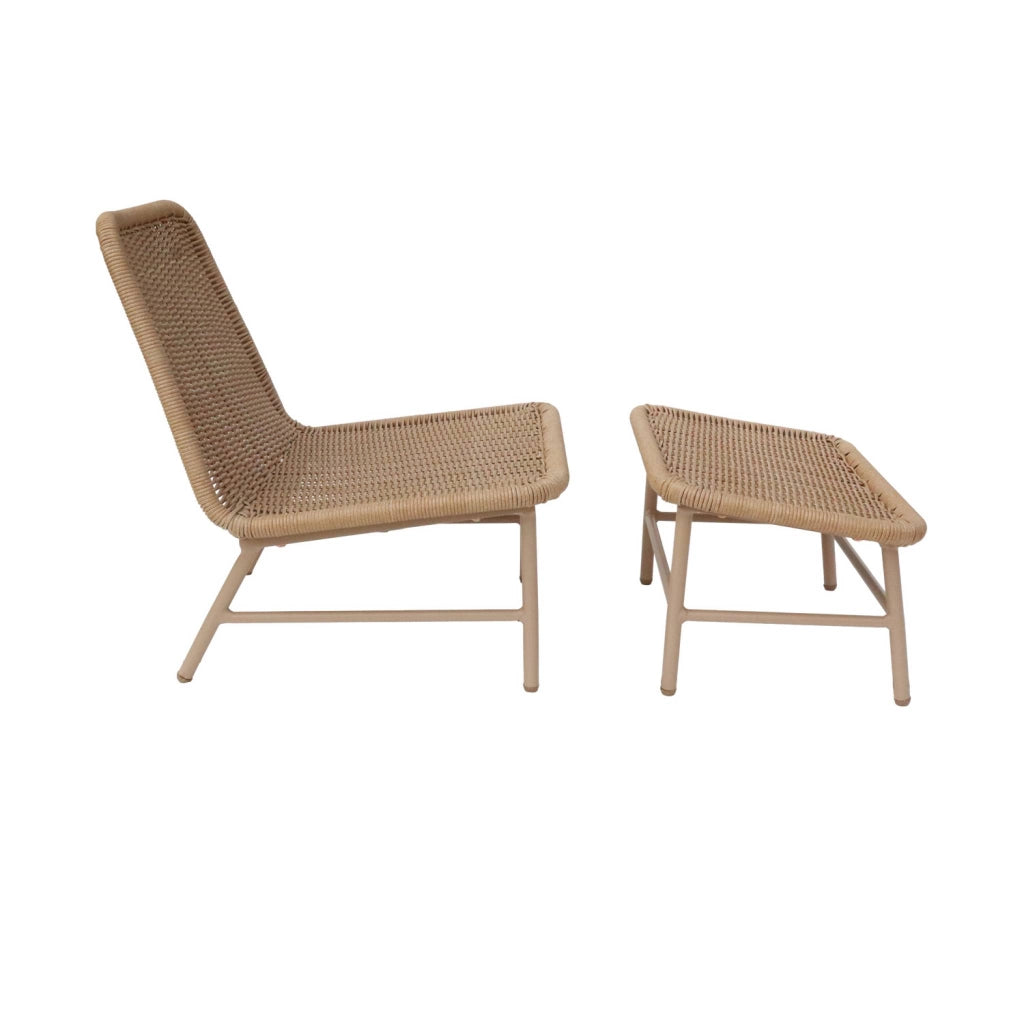 Set 2 poltrone da giardino con poggiapiedi in alluminio e corda, beige