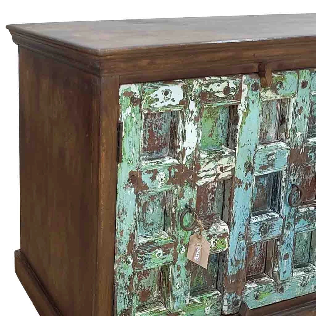 Credenza artigianale in legno blu 212x52x98h cm