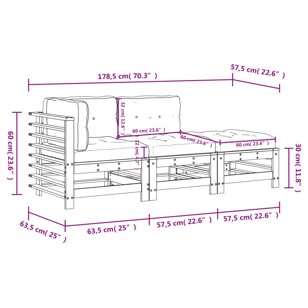 Set Divani Giardino 3pz con Cuscini Legno Massello di Douglas 3186037