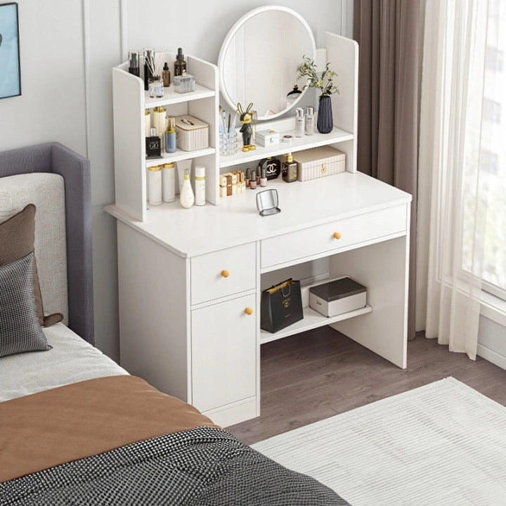 Toilette con specchio e cassetti bianca 100 cm