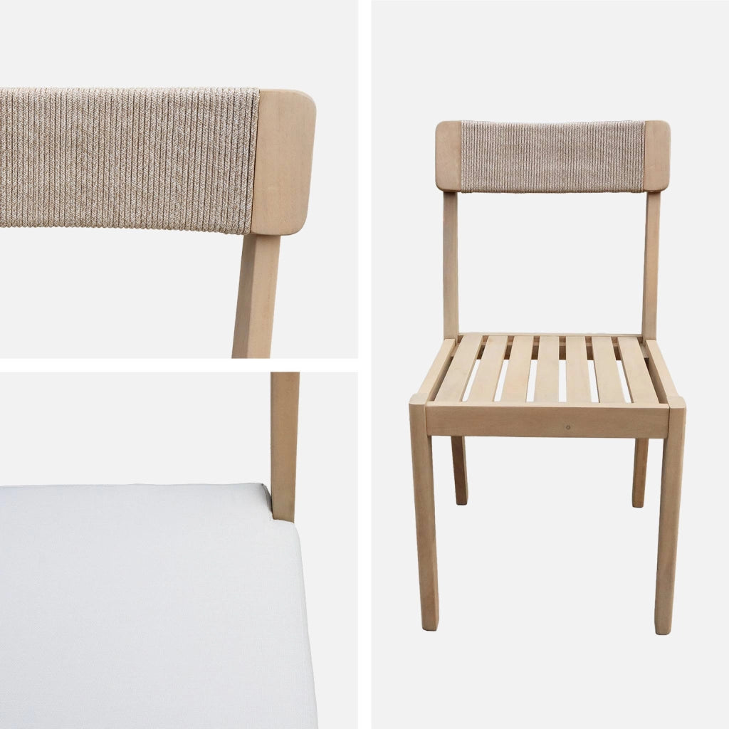Set 4 sedie da giardino in acacia e corda, marrone naturale
