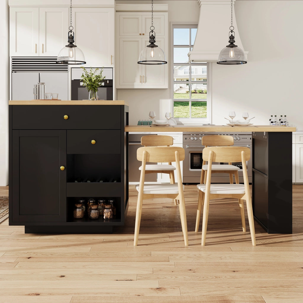 MOBILE ISOLA CUCINA ESTENSIBILE 122,5-195,5 cm Nero MDF
