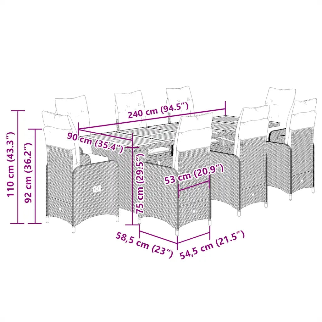 Set Bistrò da Giardino 9 pz con Cuscini in Polyrattan Nero 3277291