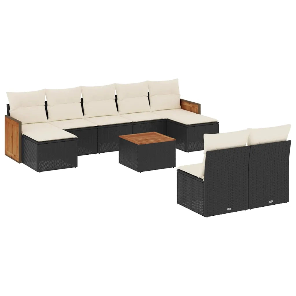 Set Divani da Giardino 10pz con Cuscini in Polyrattan Nero