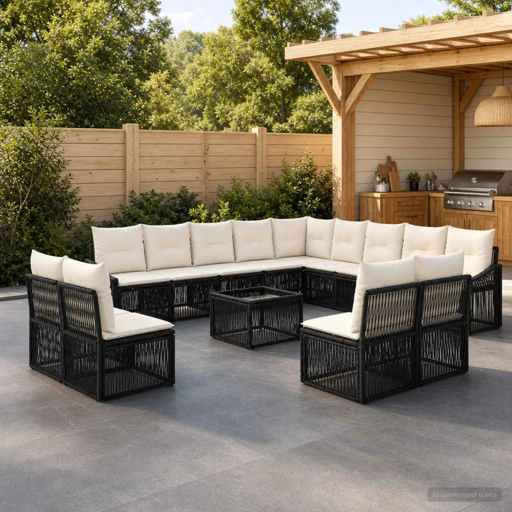 Set Divano da Giardino 14 pcs Nero polyrattan 3436171