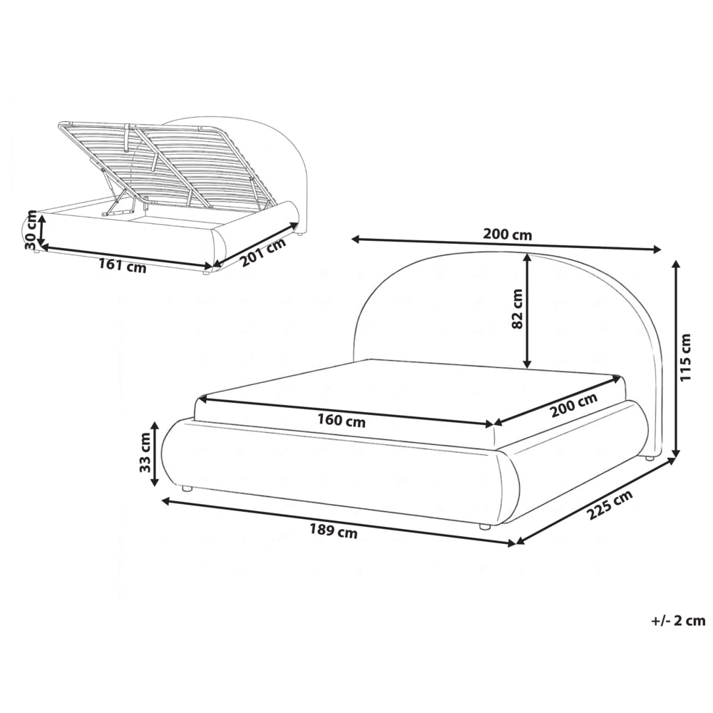 Letto in tessuto tortora 160 x 200 cm con testiera imbottita rete sollevabile e vano contenitore