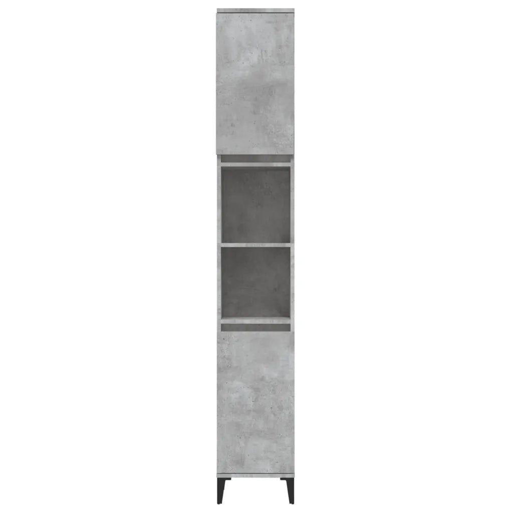 Mobiletto da bagno moderno 30 x 30 x 190 cm con 2 ripiani e gambe in metallo in legno grigio cemento 02_0048400