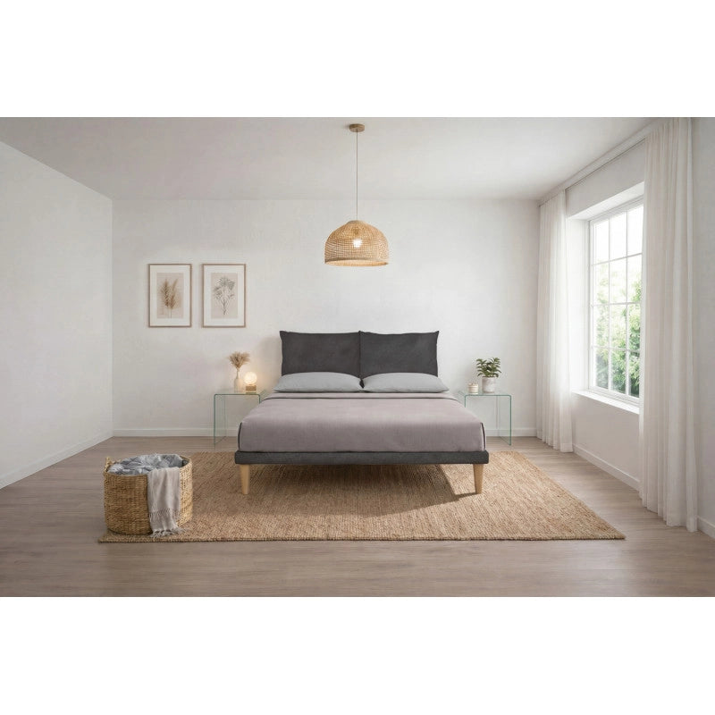 Letto imbottito Matrimoniale 180x200 cm Soft - Con rete,Microfibra,Grigio
