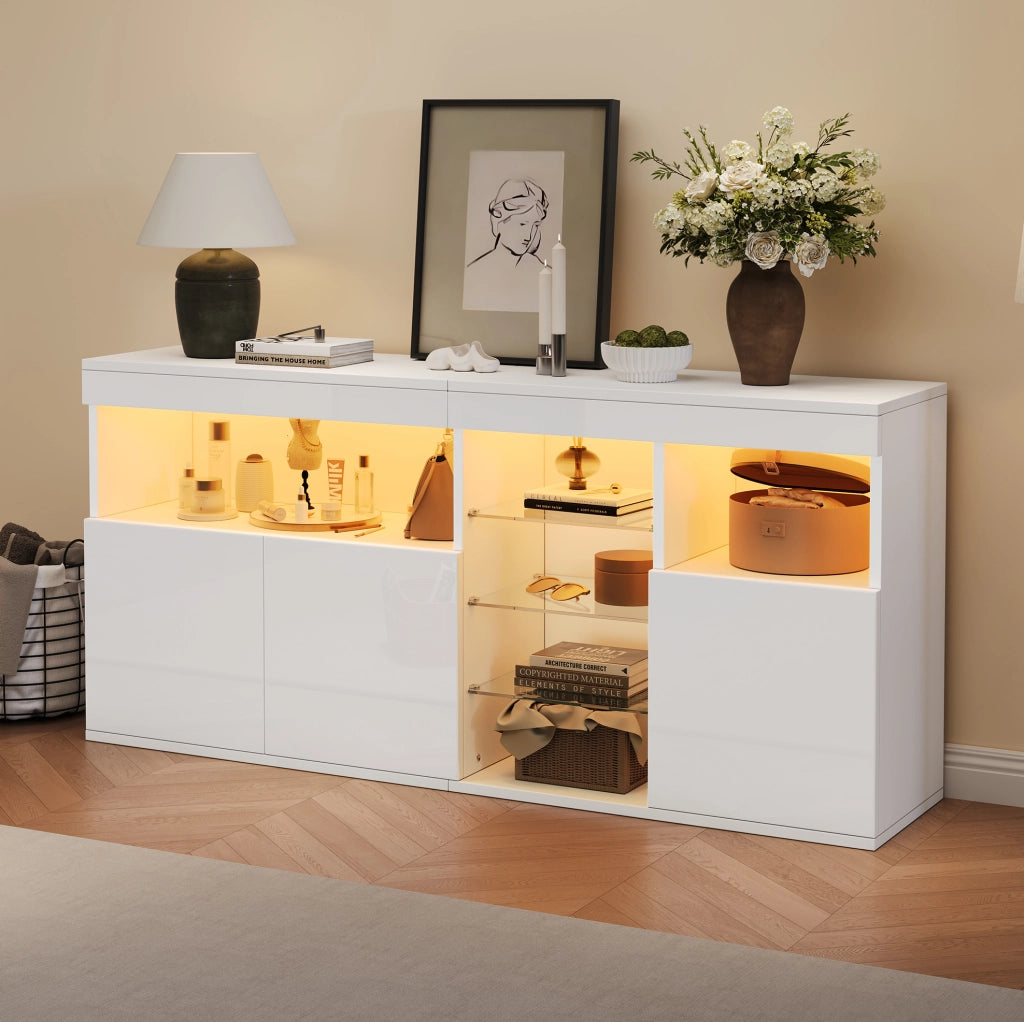 Sideboard soggiorno bianco LED con app, 3 ante, 155,5 cm