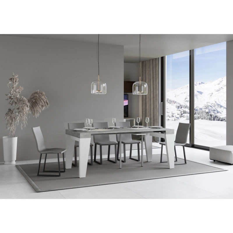 Consolle allungabile 90x40/196 cm Naxy Mix Small piano Bianco Frassino - Cemento/Bianco Frassino